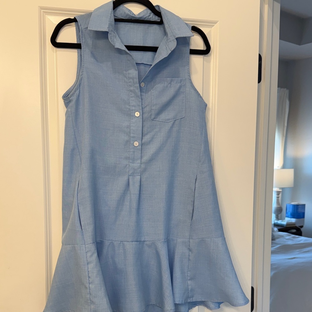 Sleeveless Blue Button-Up Dress